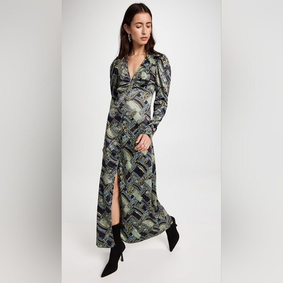 Ganni Dresses & Skirts - 4S. NWT GANNI CRINKLED SATIN MAXI DRESS IN PAISLEY WEAVE BLACK